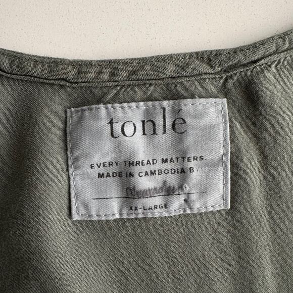 Tonle Recycled Material Lightweight V Neck Pockets Sleeveless Olive Dress XXL 2X - Picture 4 of 8